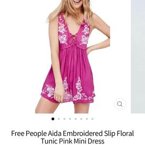 Free People Aida pink embroidered tunic slip dress S